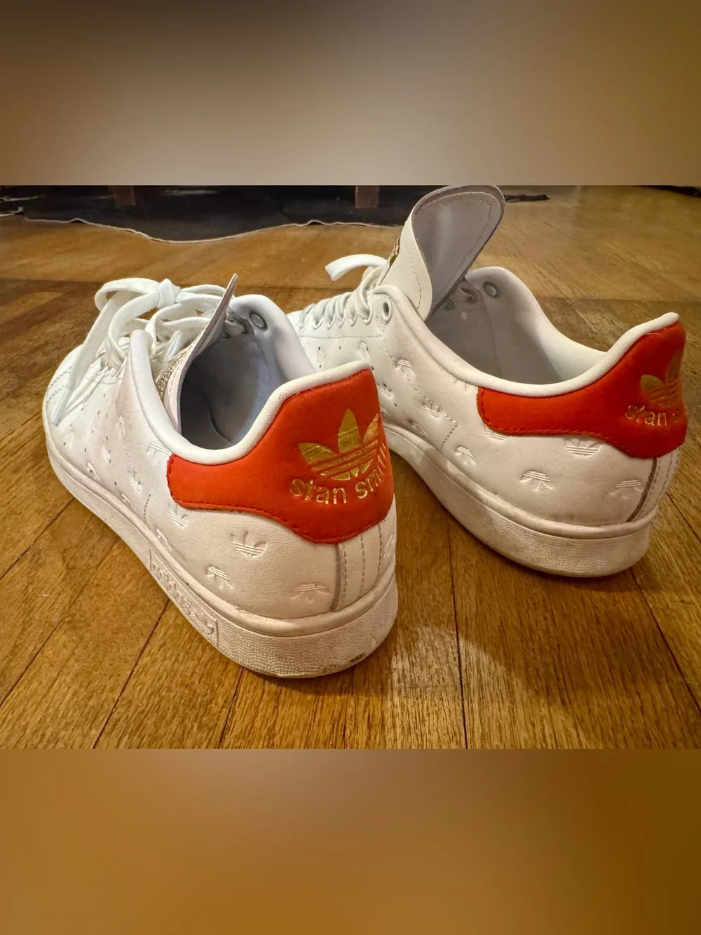Adidas Stan Smith White Sneakers with Red Heel Accent